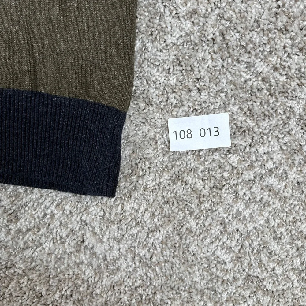 J Crew Sweater Mens L Green Crewneck Ribbed Contrast Hem Cotton Wool - Picture 12 of 12